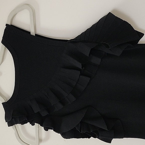 ALC Kellam Black Ribbed Cold Shoulder Ruffle Trim Stretch Knit Midi Dress Large - Picture 14 of 16